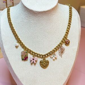 Custom Charm Necklace with Pink and Pearl Details